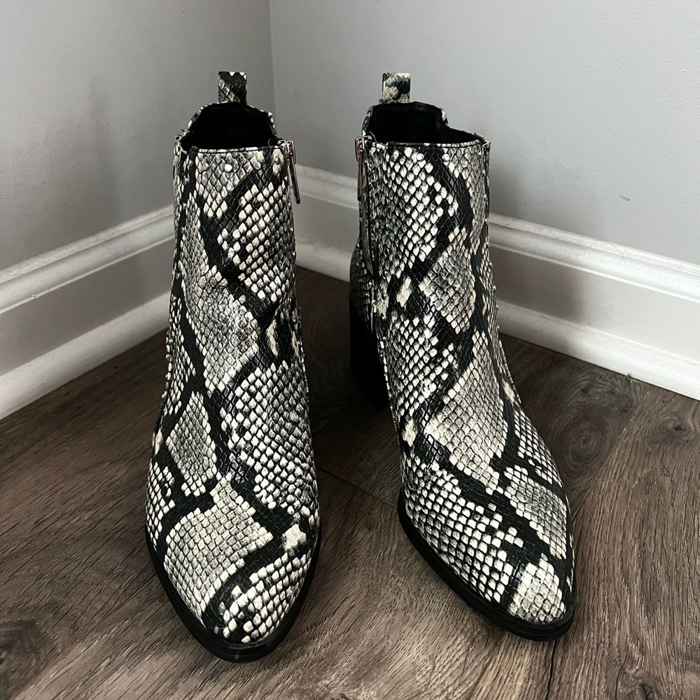 Snakeskin booties